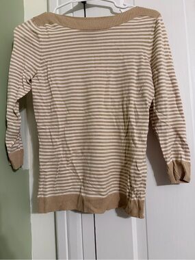 Ann Taylor Factory Beige & White Stripe Boatneck Sweater XS